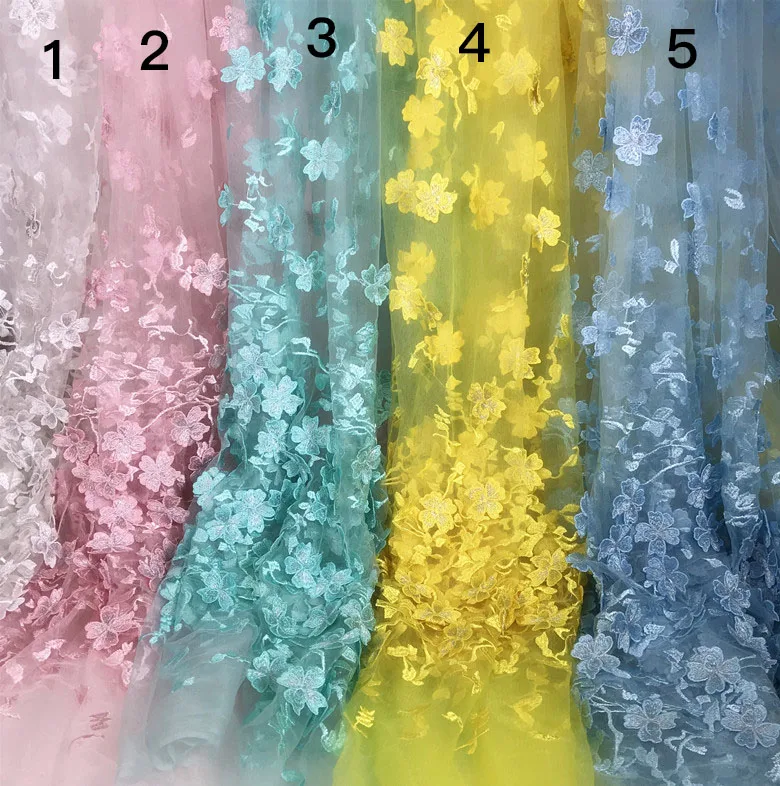

125cm Width 3d flower Embroidered Lace Fabric Luxury Wedding Gown Lace Fabric 11 colors