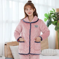 crystal velvet flannel ladies thick three layer quilted warm pajamas coral fleece home service set out bath suit