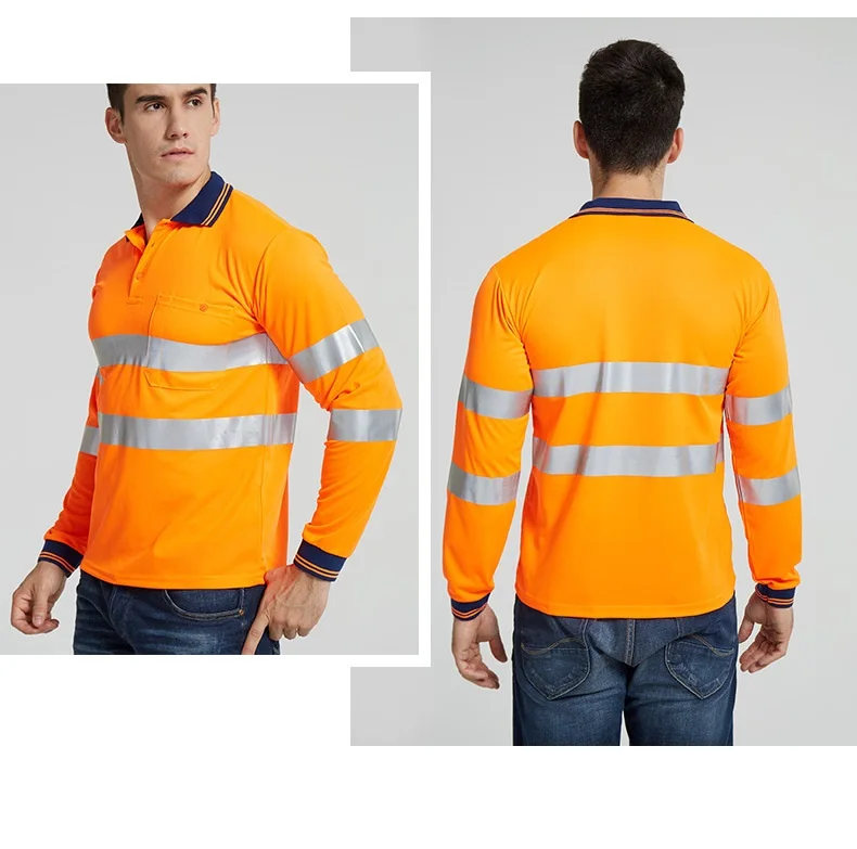 Оранжевая Светоотражающая безопасная футболка Hi Viz отложной воротник