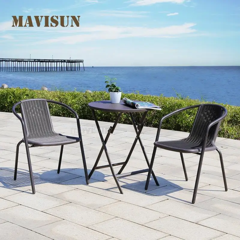 

Современные уличные маленькие стеклянные столы и плетеные стулья из кованого железа патио для отдыха простой нордический минималистичный ...