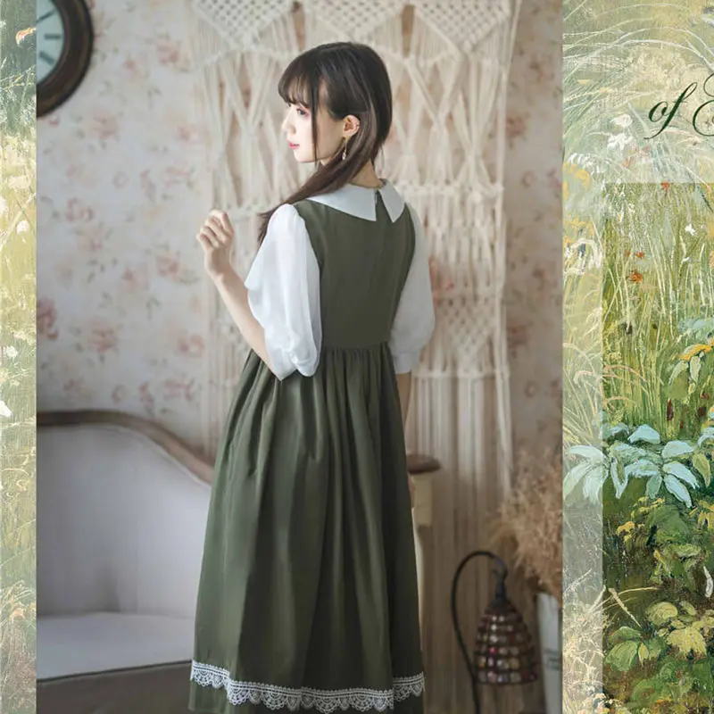 

Kawaii Lolita Dress Green Gable Anne Op 2021 Summer New College Cute Maid Loli Bubble Japanese Dress Renaissance Vestidos