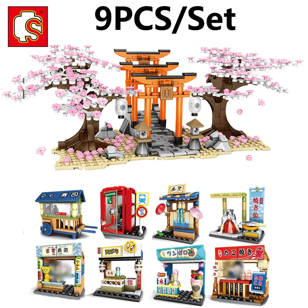 

SEMBO BLOCK City Street View Idea Sakura Inari Shrine Bricks Friends Cherry Blossom Diy House Tree Building Blocks Toys