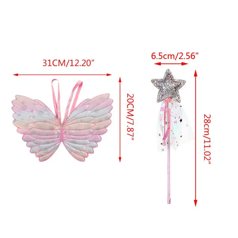 

Cute Children Costumes Performance Props Gradient Color Butterfly Princess Angel Wings Fairy Stick Kids Dress Up Playing Toys