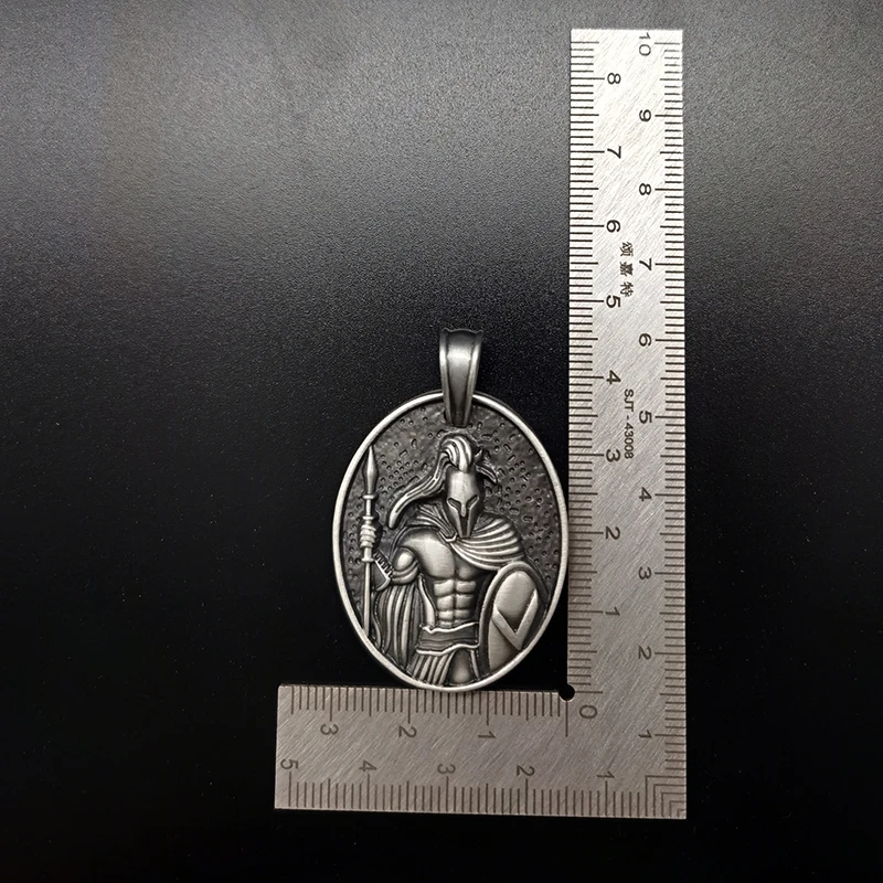 

New Retro Spartan Warrior Pure Tin Pendant Necklace Men Long Hip Hop Sweater Chain Necklace Jewelry on the neck