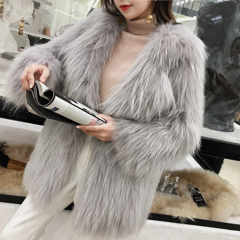 

Hot Selling Brand Winter Ladies Natural Real Fox Fur Coat Big Lapel Design Fashion Jacket abrigos para mujer
