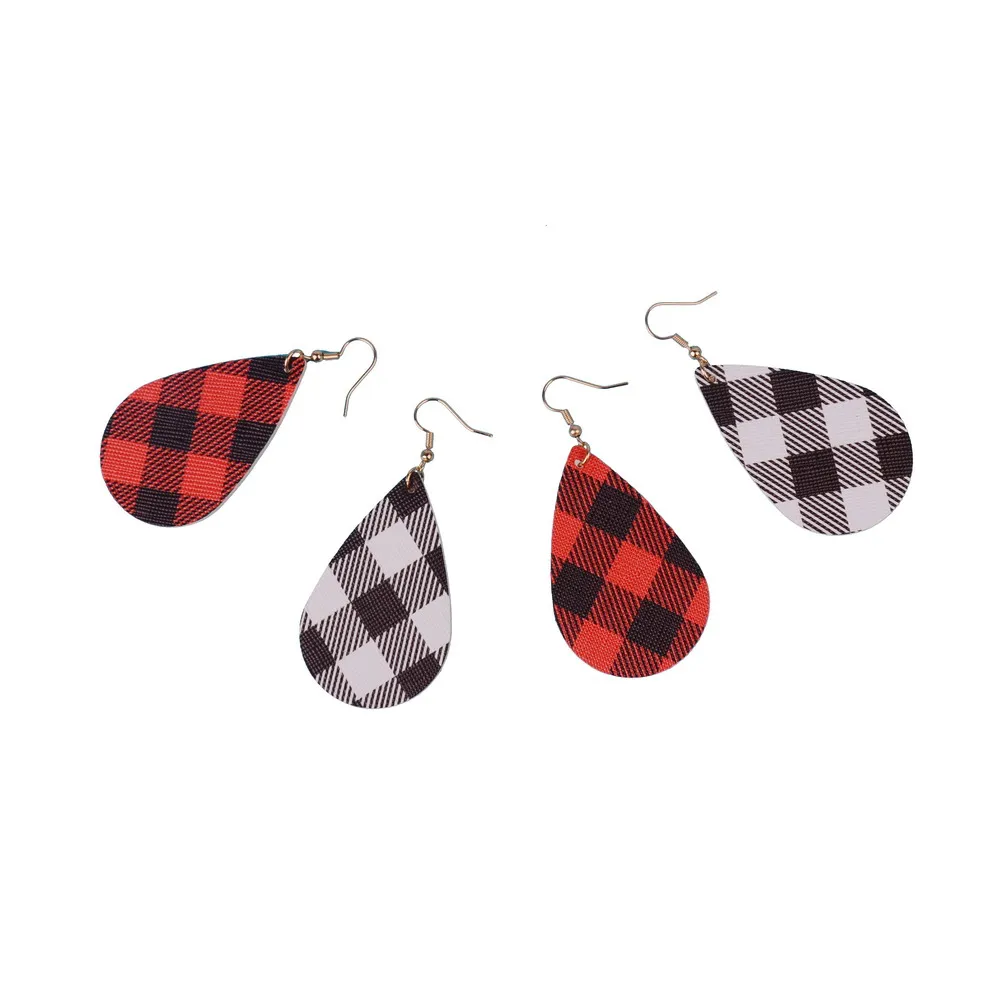 Новые кожаные серьги в клетку буйвола форме капли воды для женщин модные листа