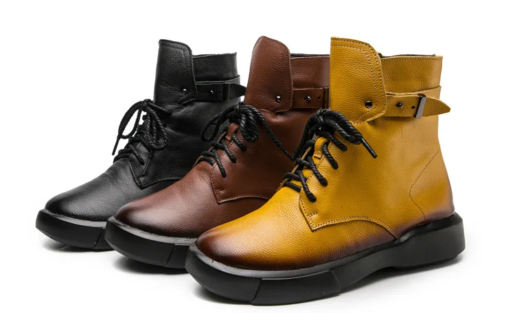 

Genuine Leather Shoes Women Boots 2020 Autumn Winter Fashion Handmade Ankle Boots Warm Soft Outdoor Casual Flat Shoes Woman