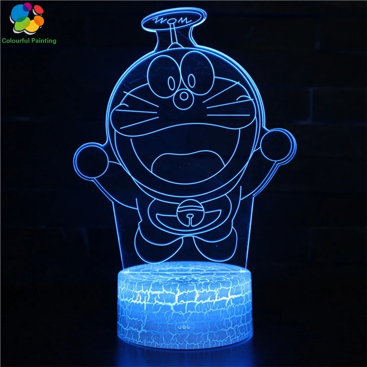 Дистанционное управление Doraemon 3D свет светодиодный трещины ночник 7 цветов