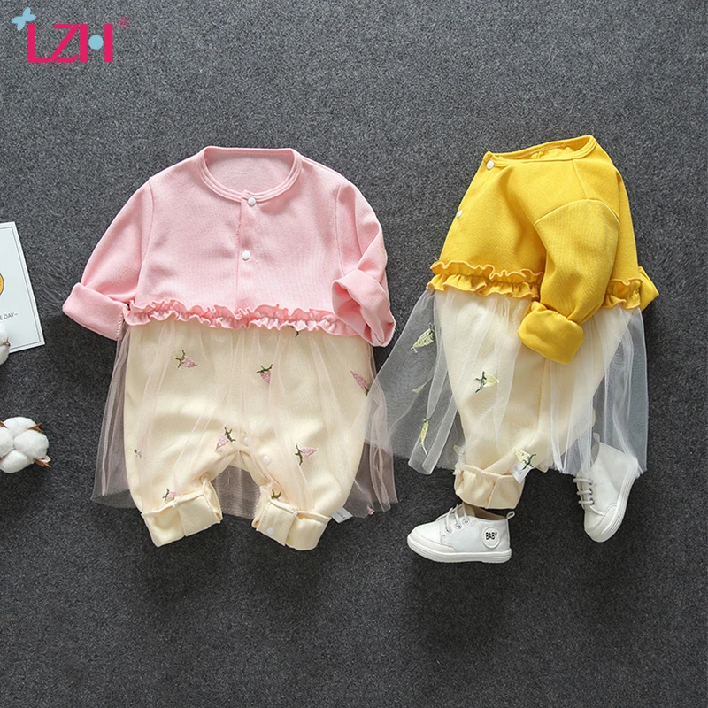 

LZH 2021 Spring Long Sleeve Baby Onesies Clothes Fashion Stitching Newborn Baby Romper Cute Summer Baby Girls Jumpsuits 0-2 Year