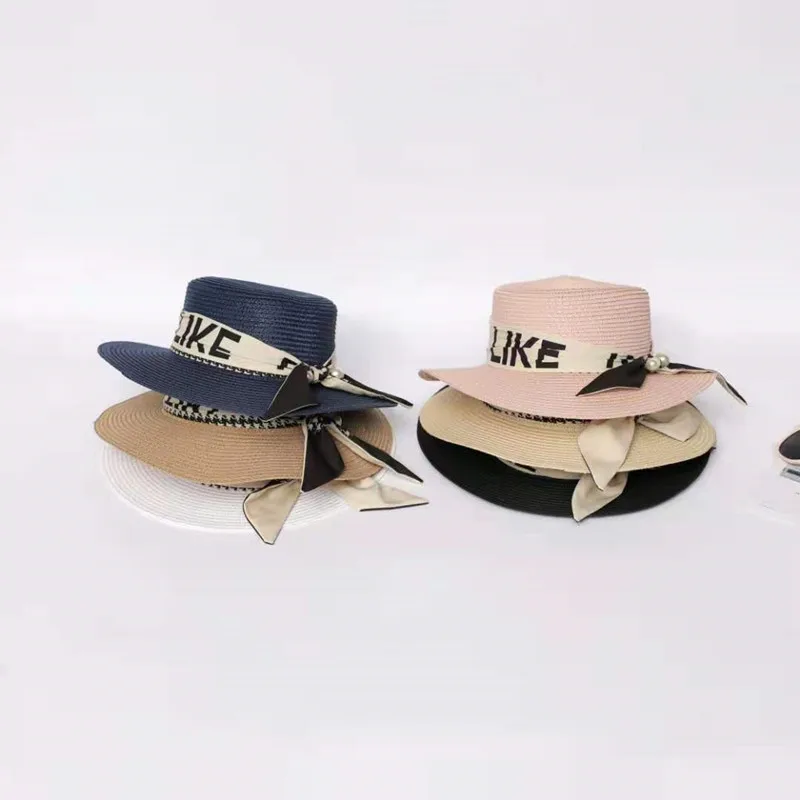 

Summer Panama Big Along The Sunshade Fishing Sandal Hat Ladies Beach Fashion Retro Sun Hat 2021 New Sunscreen Letter Straw Hat