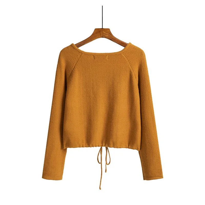 

Свитер Abrini осень-зима 2021, укороченный Кардиган с длинным рукавом и круглым вырезом, свободная однотонная женская одежда, вязаный кардиган, у...