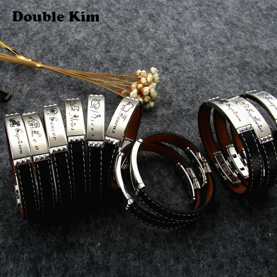 Астрологический Зодиак 12 знаков зодиака мужской плетеный кожаный браслет из