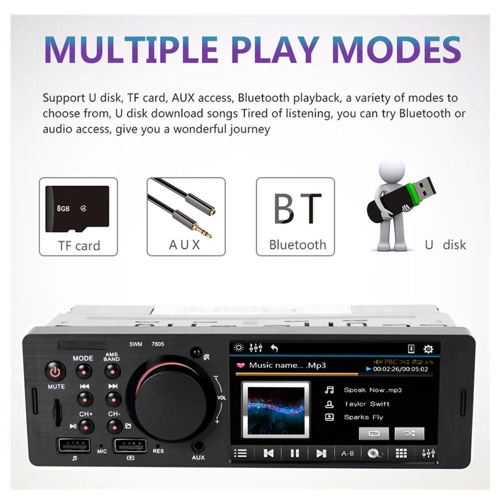 Автомагнитола с сенсорным экраном 4 1 дюйма Bluetooth стереозвук FM Aux TF mp3 плеер тыловая