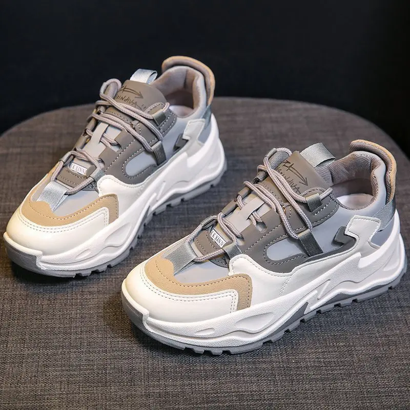 

2021 Women Sneakers Ladies Platform Shoes Girls Genuine Sport Sneakers Female Chunky Sneakers Gray Shoe Trainers