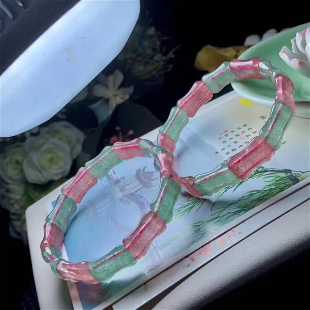 

Genuine Natural Strawberry Quartz Bracelet For Women Lady Men Green Red Crystal Rectangle Beads Stretch Bangle Jewelry AAAAA