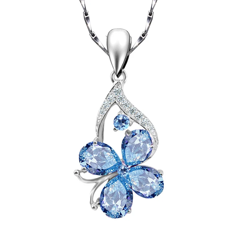 

New Temperament Fashion Sea Blue Simulation Topaz Drop-shaped Four-leaf Clover Pendant for Women's Valentine's Day