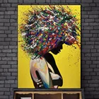 Абстрактные картины на холсте с Африканской девушкой, картины с граффити, художественные плакаты и принты, уличное искусство, черные картины на стену, домашний декор