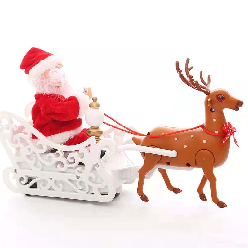 

2022 Spring Festival Christmas Gifts Deer Pull Cart Music Santa Claus Holiday Decorations Creative Plush Toy Gift For Girl