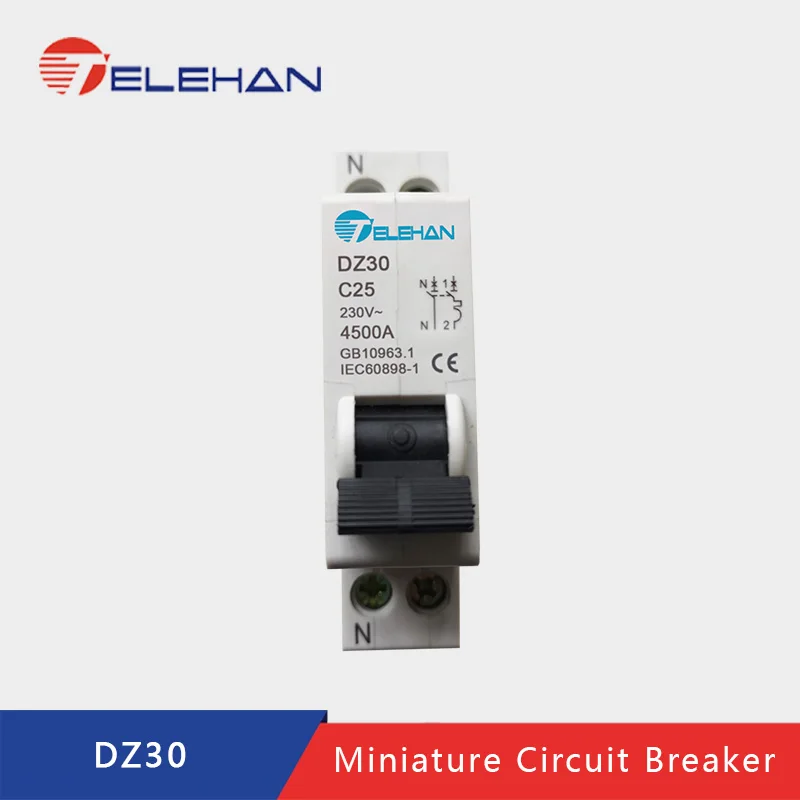 Миниатюрный автоматический выключатель TELEHAN DZ30 SPN Dz30 1P + N MCB one модульный 10A 16A 20A 25A