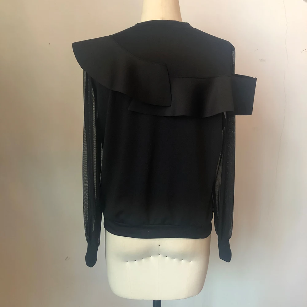 Женская блузка с оборками Повседневная однотонная круглым вырезом и длинным