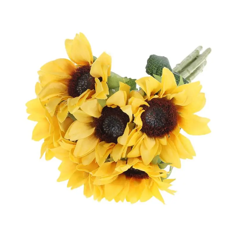 Искусственные Подсолнухи 4 пучка 24 головки искусственные листья | Дом и сад