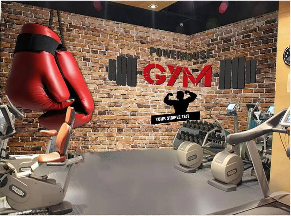 Custom photo wallpapers 3d Retro brick wall muscle sport gym club weightlifting image background decorative papers | Обустройство