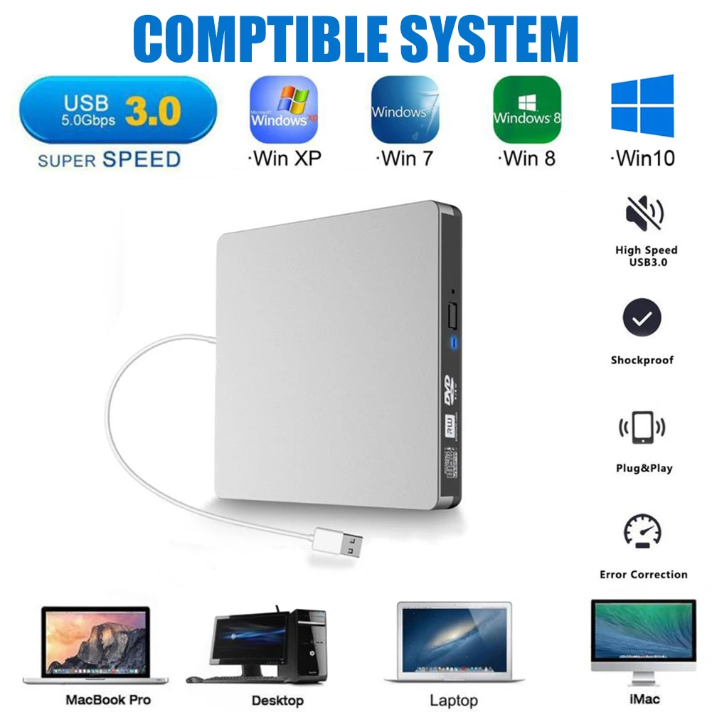 

External USB 3.0 DVD RW CD Writer Slim Carbon Grain Drive Burner Reader Player For PC Laptop Optical Drive