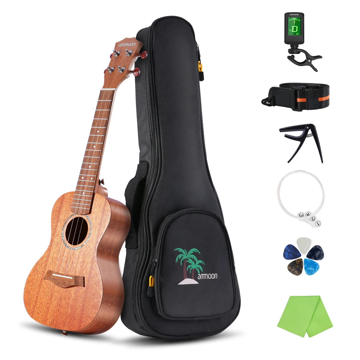 

ammoon 23 Inch Acoustic Concert Ukulele Kit Mahogany Plywood Ukelele with Gig Bag Uke Strap Spare Strings Clip-on Tuner Cleaning