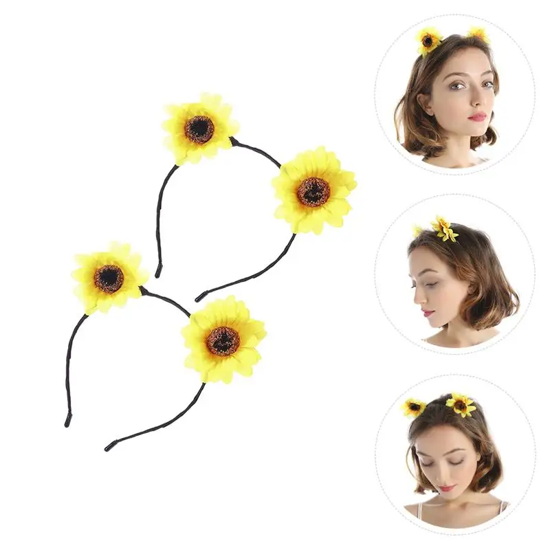 

2PCS Summer Sunflower Flower Headband Simulation Cloth Art Flower Hair Hoop