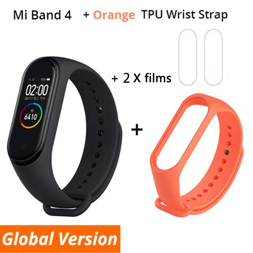 B4 n film n orange Новинка, Xiaomi mi-браслет 4 Smart mi Band 4, браслет, пульсометр, фитнес, 135 мА/ч, цветной экран, Bluetooth 5,0 - Цвет: B4 n film n orange