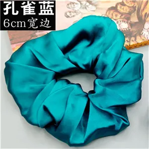 PeacockBlue Модные женские элегантные 6 см ширина чистый шелк резинки для волос милая резинка OL базовый зажим для волос конский хвост держатель - Цвет: PeacockBlue