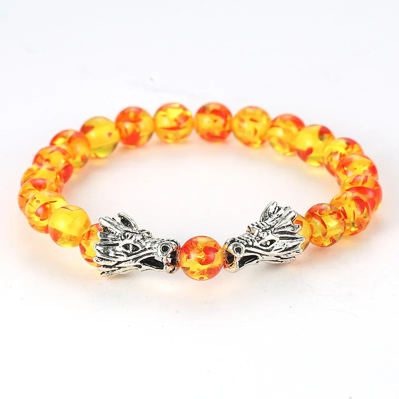 

Natural Stone Gold Sand Stone Beads Bracelet Malachite Double Dragon Play Beads Design Charm Bangle for Men jewelry