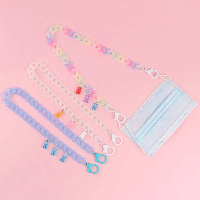 

1Pcs 50CM Cute Little Bear Acrylic Chain For Face Mask Convenient Holder Rope Anti-Lost Portable Mask Hanging Neck Ropes