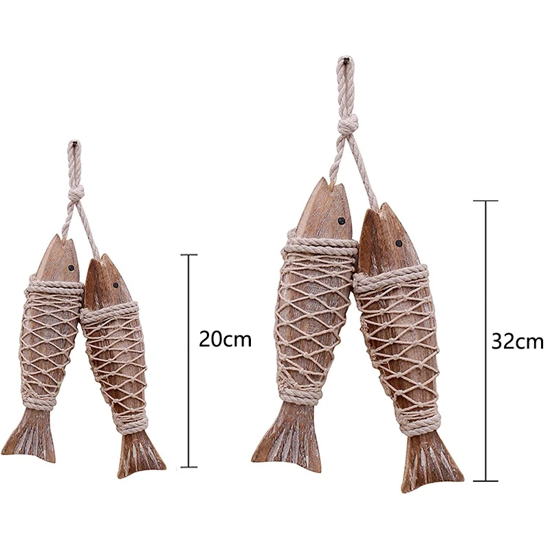 4 шт. винтажные резные деревянные рыбки с рыболовной сеткой декор ручной работы