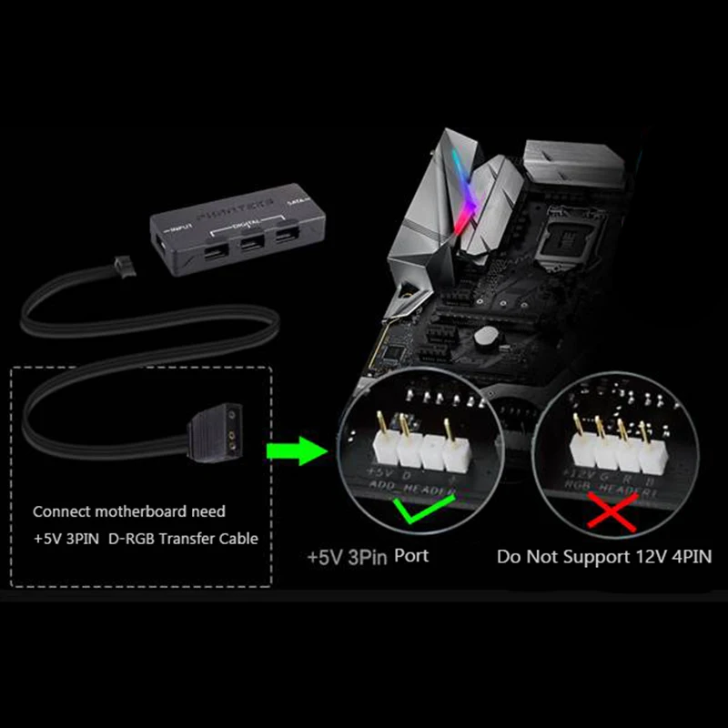 

PHANTEKS 5V-3Pin D-RGB Controller Fan Holos Light Strip Spliter Support Sync Motherboard PH-CTHUB DRGB 01