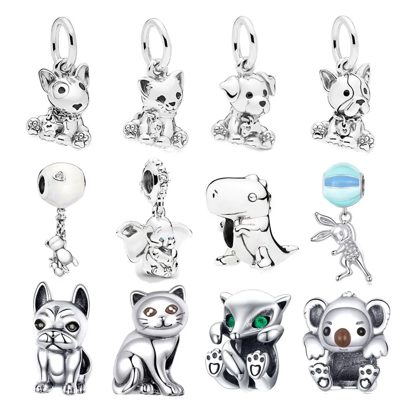 Браслет INBEAUT fit Pandora, серебро 925,, коала, кошка, лиса, бульдог, подвески, слон, лиса, собака, кролик, медведь, бусины, домашнее животное, сделай сам, ювелирное изделие