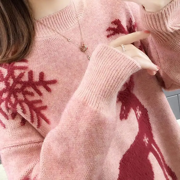 Модный женский свитер с рождественским оленем теплый флисовый пуловер Женская