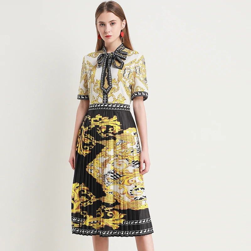 2020 летнее Плиссированное Платье с принтом высокое качество красивое платье до