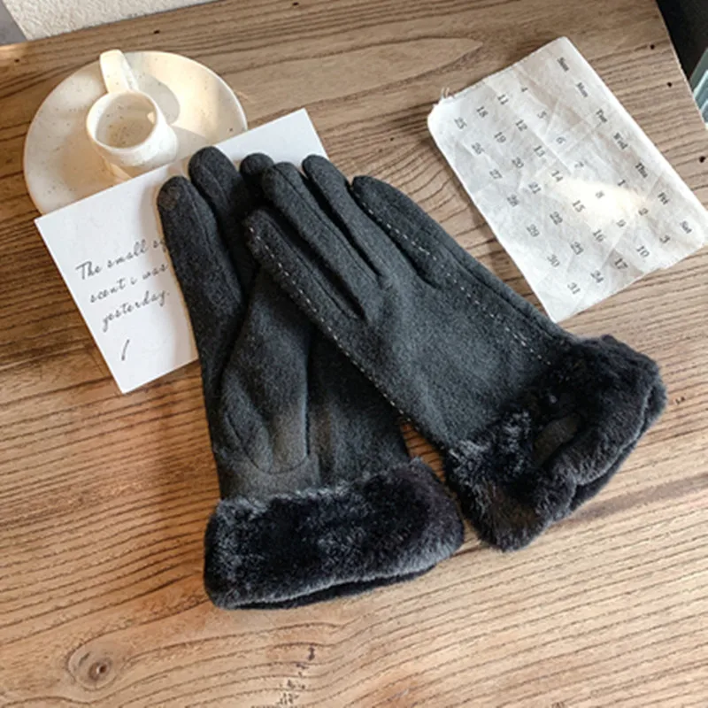 

Woman Winter Gloves Cute Cycling Keep Warm Cold Proof Add Velvet Thicken Wistiti Cotton Full Finger Gloves C340