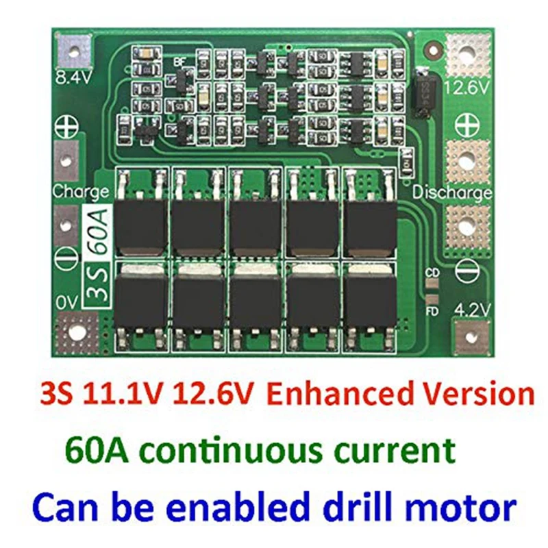 3S 60A Bms плата 11 1 V 12 6 18650 литий-ионная литиевая батарея Защитная улучшенная версия |