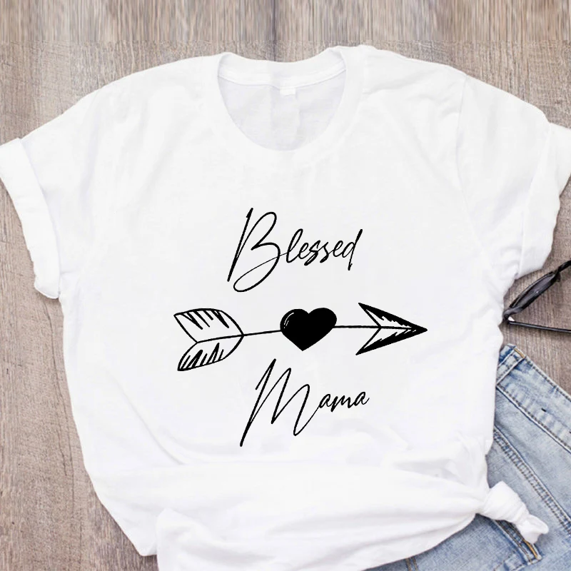 

Blessed mama letters printed T Shirt Lady T-shirt Leisure Simple White Round Neck Short Sleeve tshirt Fashion New Summer Tshirt