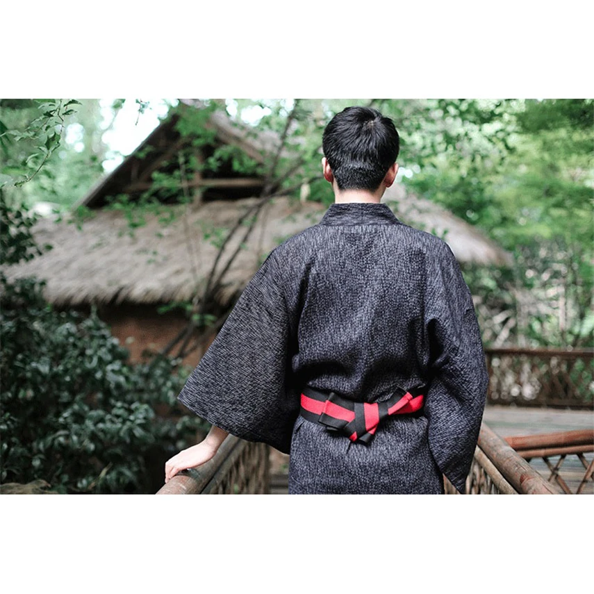 Традиционное японское дизайнерское мужское черное кимоно Оби свободный халат