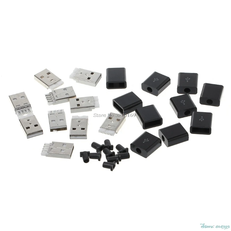 For 10Pcs/Set DIY USB 2.0 Type A Male 4P Adapter Connector Plug Socket with Plastic Shell Promotion | Строительство и ремонт