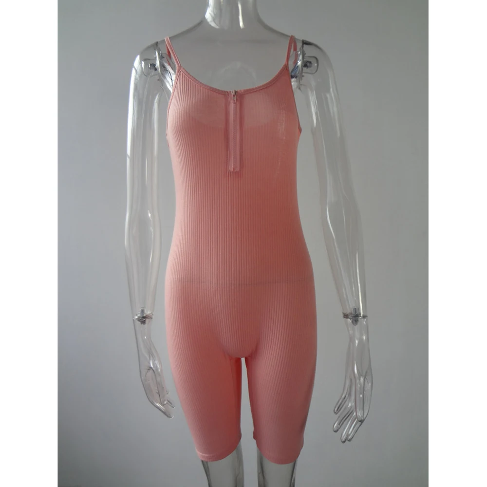 

2021 Spring Women Tie Dye Romper Clothes Sleeveless Sports Comfortable Zipper V Neck Bodysuit Solid Color Playsuist Slim