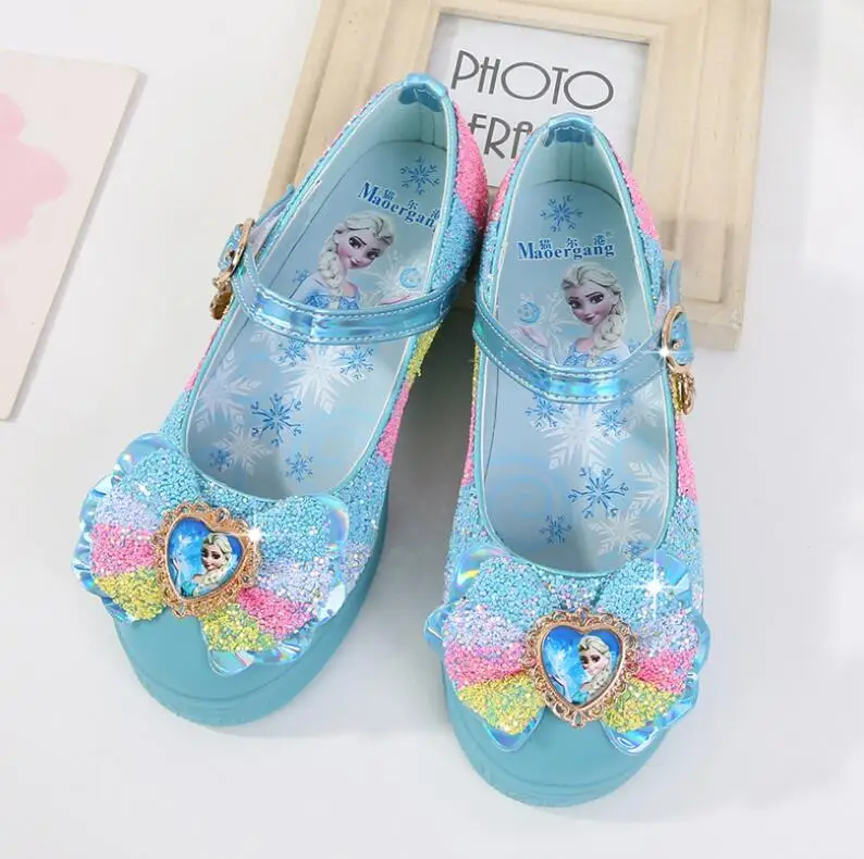 Kids Princess Elsa Sandals Girls Glitter Leather Shoes Fashion Bow Party Wedding Dress Flat Children Banquet |