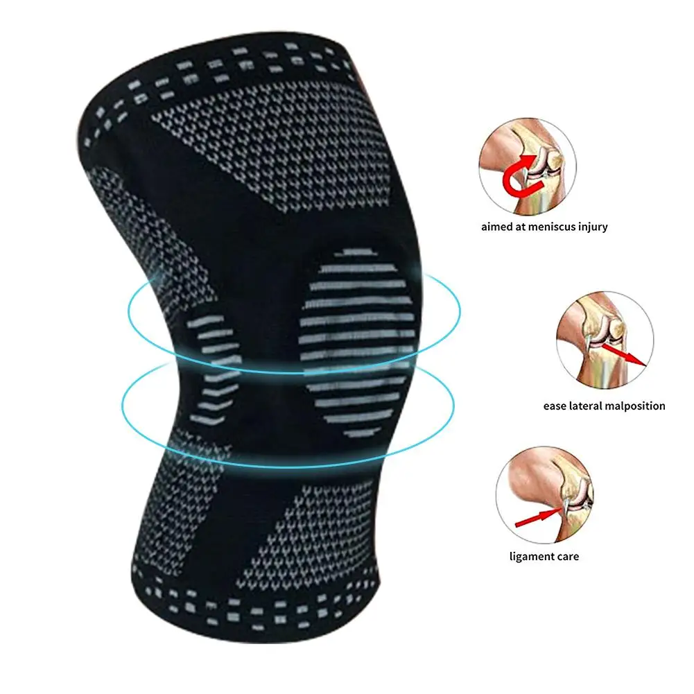 1PC Sports Kneepad Men Pressurized Elastic Knee Pads Support Fitness Gear For Basketball Volleyball Brace Protector Silicone Pad | Спорт и