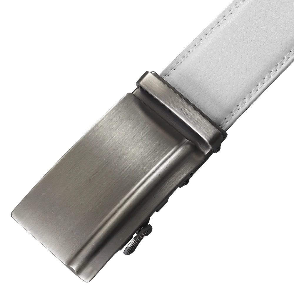 Брендовый мужской белый кожаный ремень BATOORAP с автоматической пряжкой серый