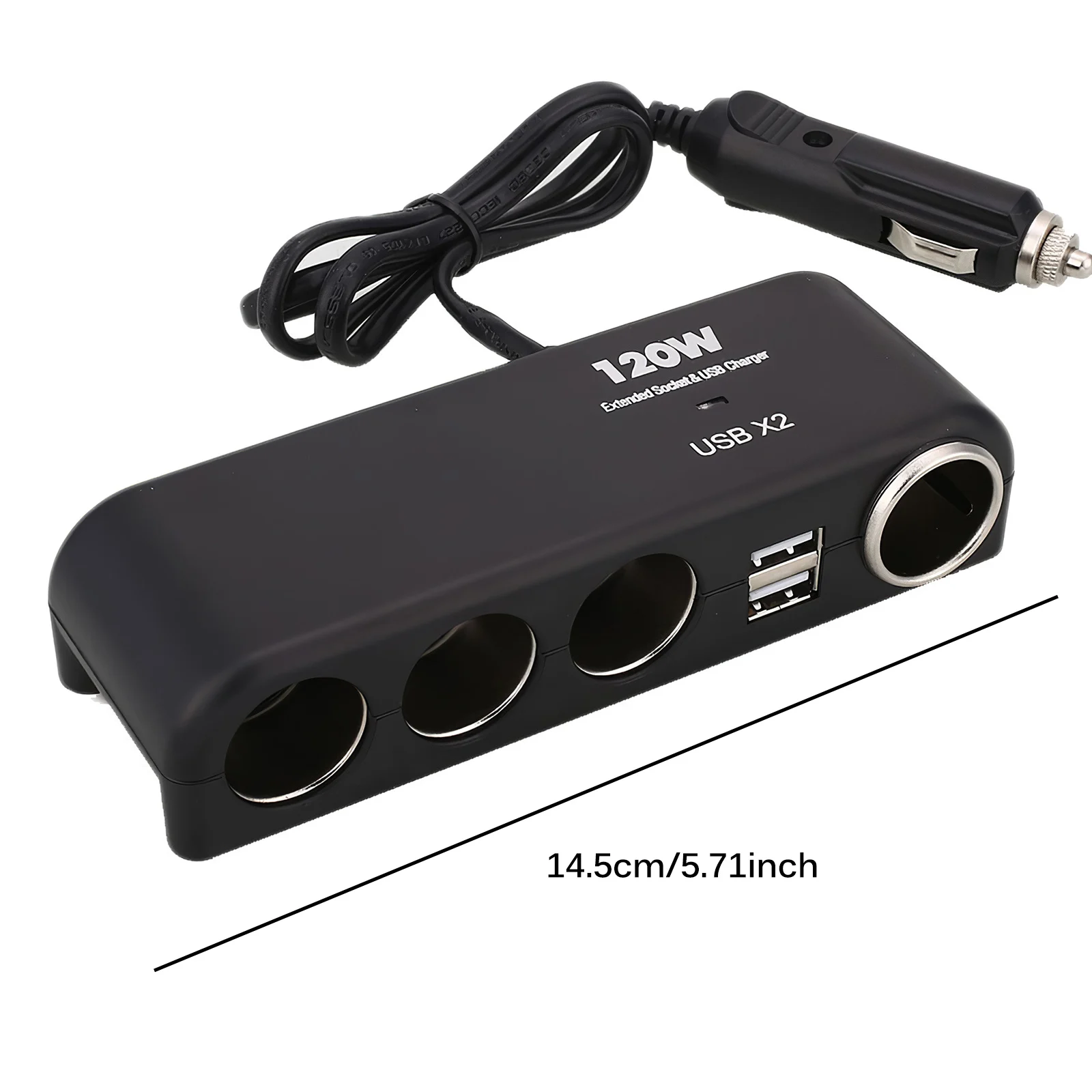 

12-24V Cigarette Lighter Adapter with Dual USB Interfaces 120W High Power Car Charger with 3 Extended Sockets Cigarette Lighter