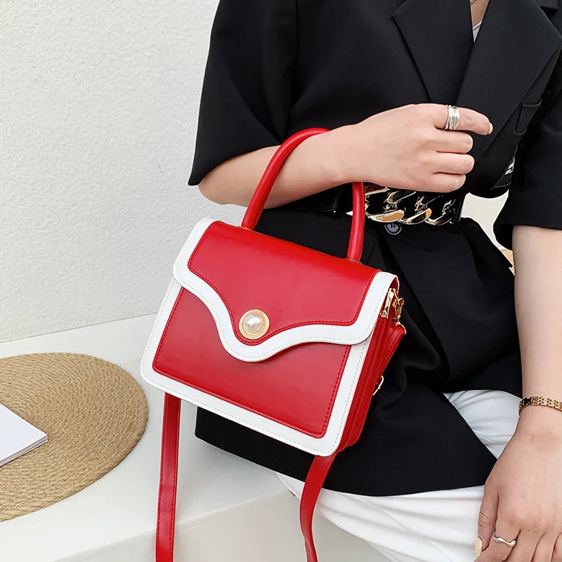 

Small Bag 2021 New Western Style Simple Korean Version of The Pearl Shoulder Diagonal Bag Retro Portable Small Square Bag Lady