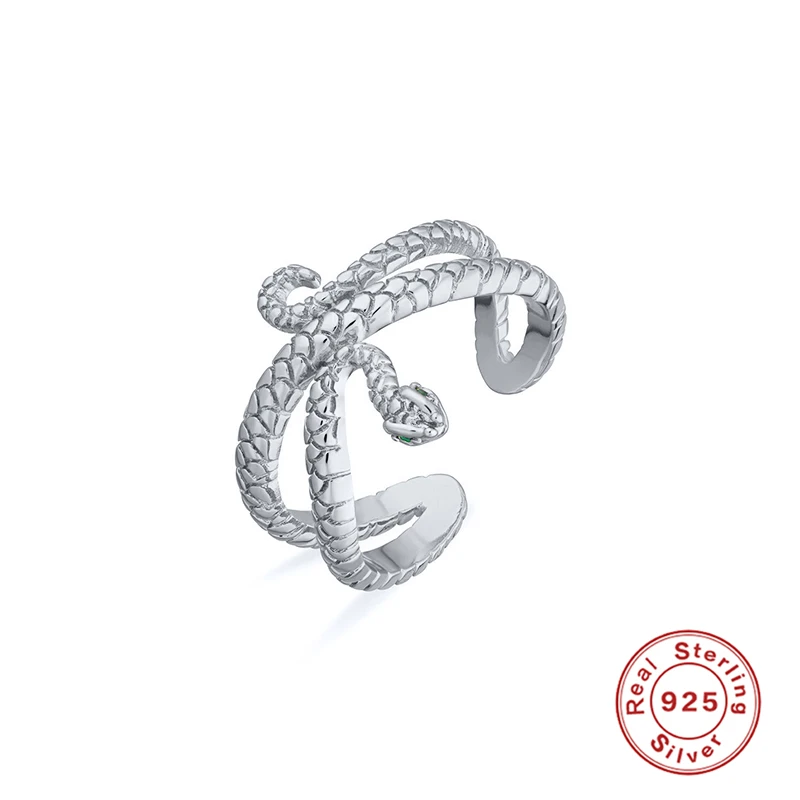 

ROMAD Punk Snake Opening Ring Exquisite Double Layers Glossy Snake Adjustable Finger Rings For Women Silver 925 Jewelry Anillos